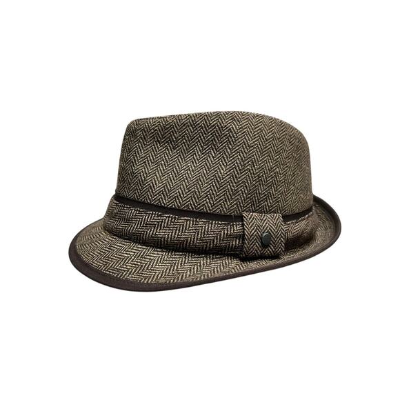 Stetson Mens Brown Tweed Herringbone Wool Blend Fedora Hat Size Large - Picture 1 of 8